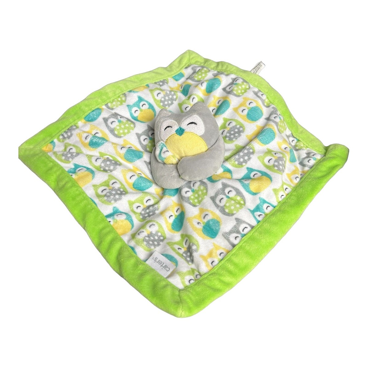 Carter's Gray Owl Lovey Security Blanket Green Trim
