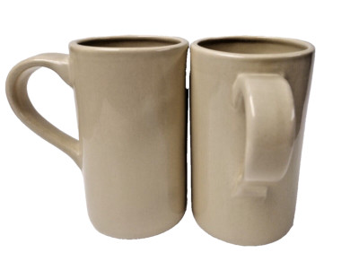 Pair of Pottery Barn Studio Pottery Tan Tall Mug Barbara Eigen 5''H x 3'' Rim 12oz