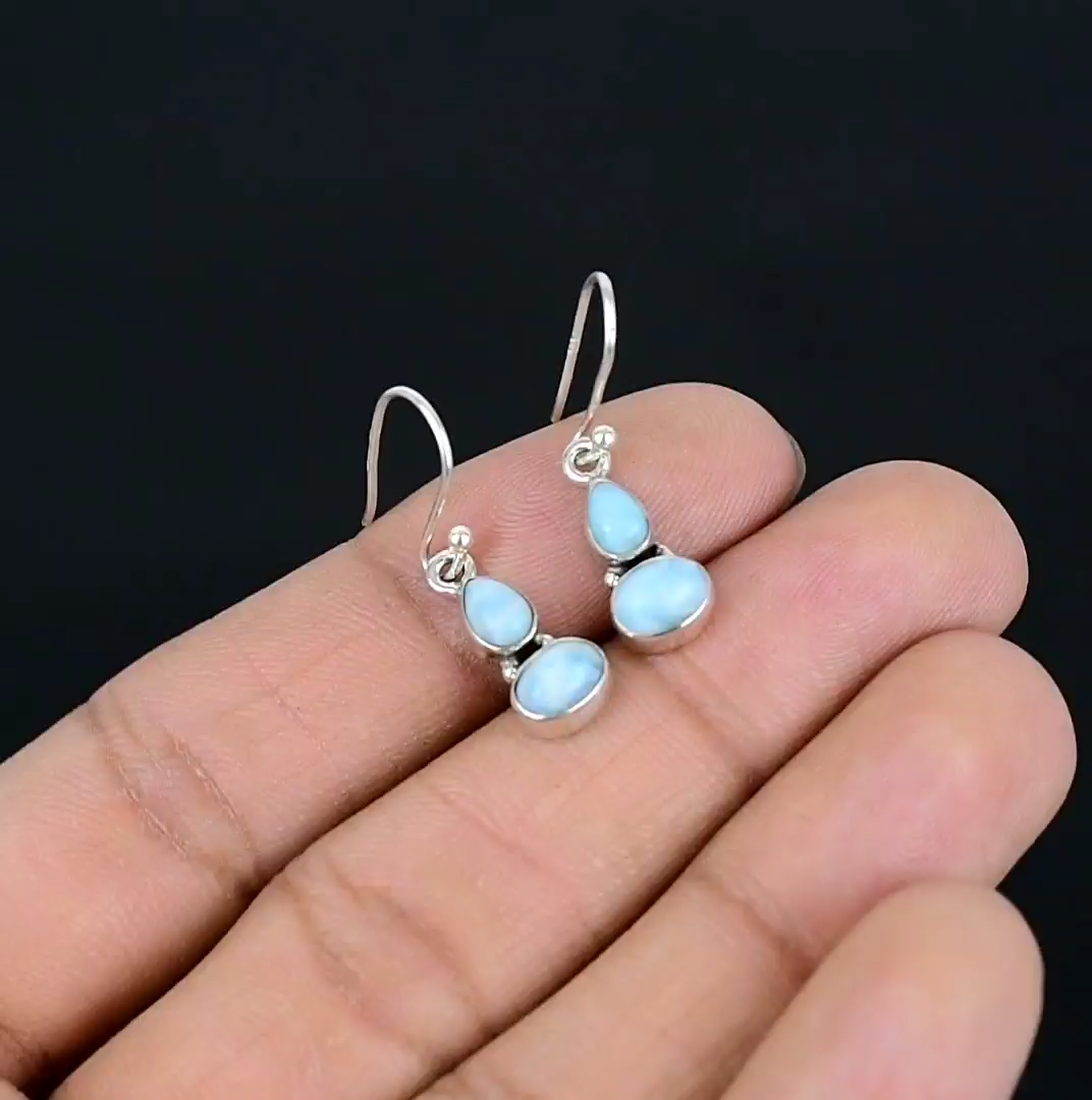 Natural Larimar Gemstone Handmade 925 Sterling Silver
