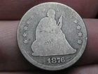 1876 P Silver Seated Liberty Quarter- Philadelphia, About Good Details