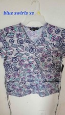SCRUB TOP - XS, NEW W/TAGS  Pink white  blue swirls on grey/white  NWT