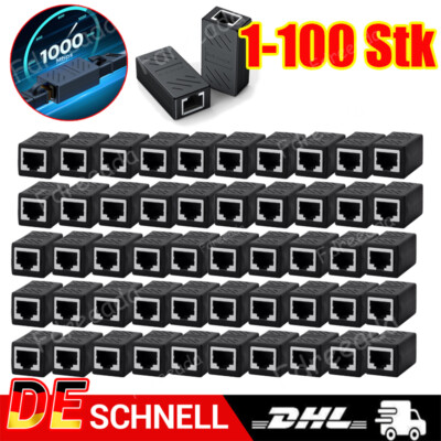 1-100X RJ45Verbinder Kupplung Verlängerung Adapter Cat6A Ethernet Netzwerk Kabel