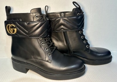 GUCCI Women's Ankle Boot With Double G Size 40 Black Leather New No Box With Bag