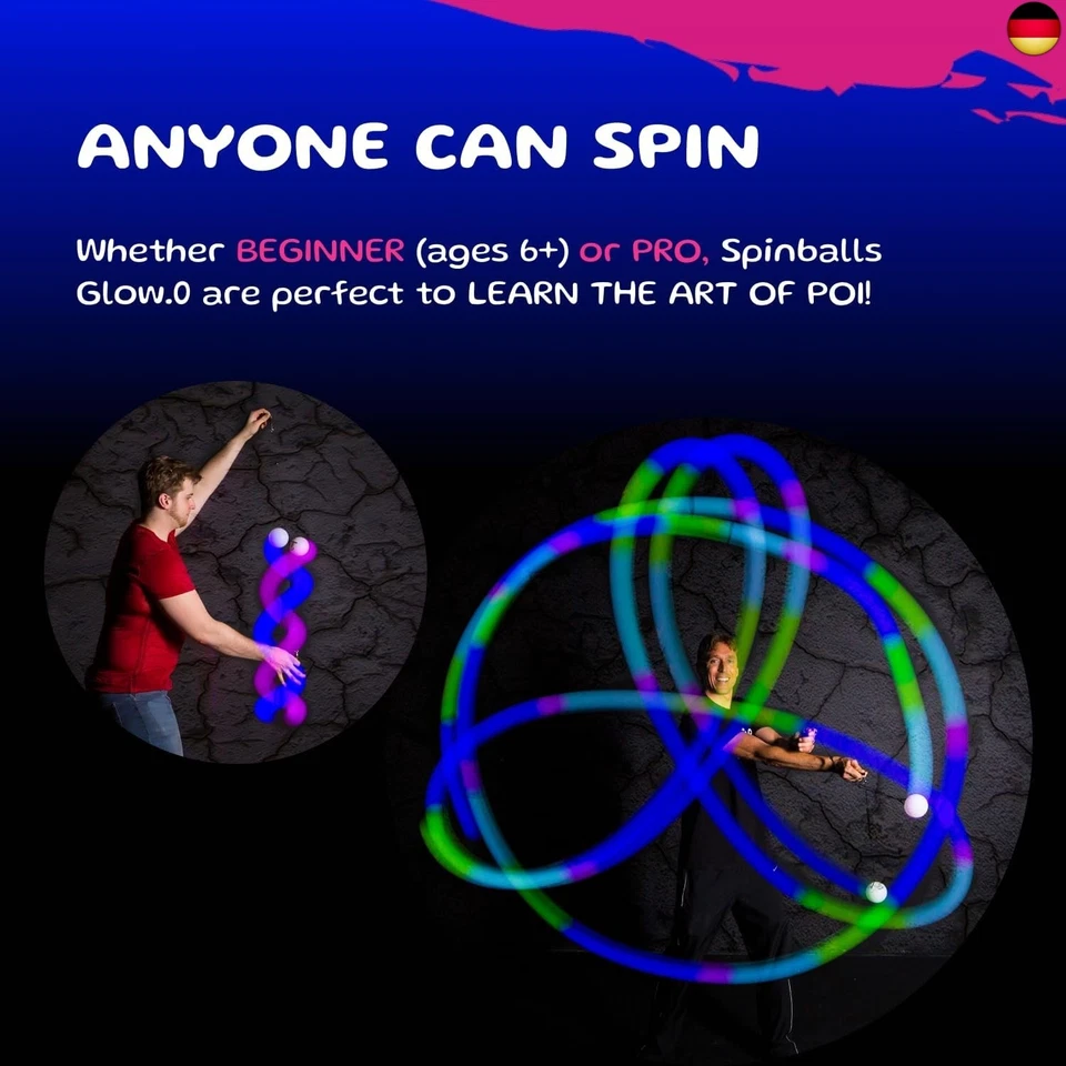 Spinballs Glow.0 LED Poi - Aufladbar mit USB, 22 Leuchtende Farb-Licht-Modi - Bild 4 von 4