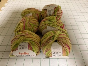 Katie Pinta Print Ribbon Yarn #3903 Green Pink - 6 New Balls