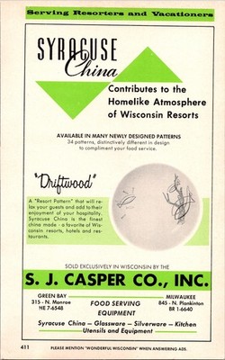 SJ Casper Co Inc Syracuse China Glassware Silverware Green Bay 1963 WI Ad TB4