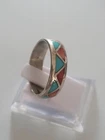 VTG Sterling Silver Turquoise Coral Inlay Band Ring sz 10.5 Bell Trading Post