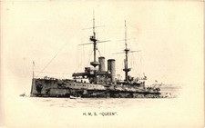 HMS Queen Warship Postcard c1910