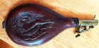 Vtg AM Flask & Cap Co. Civil War Leather Shot Flask, 3 lbs, rabbit & fowl scene