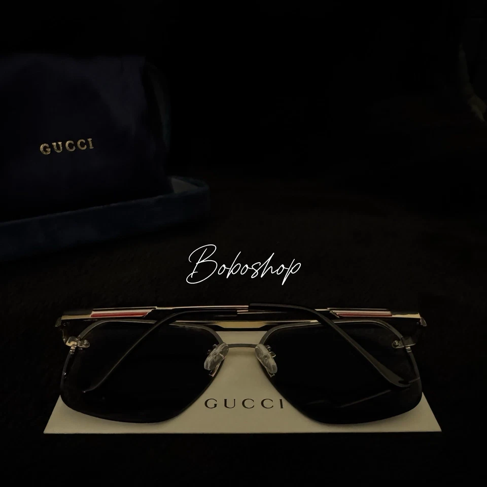 Gucci GG1676S Gold Aviator Sunglasses Silver Mirror Monogram Lens 61mm - Image 2 of 4