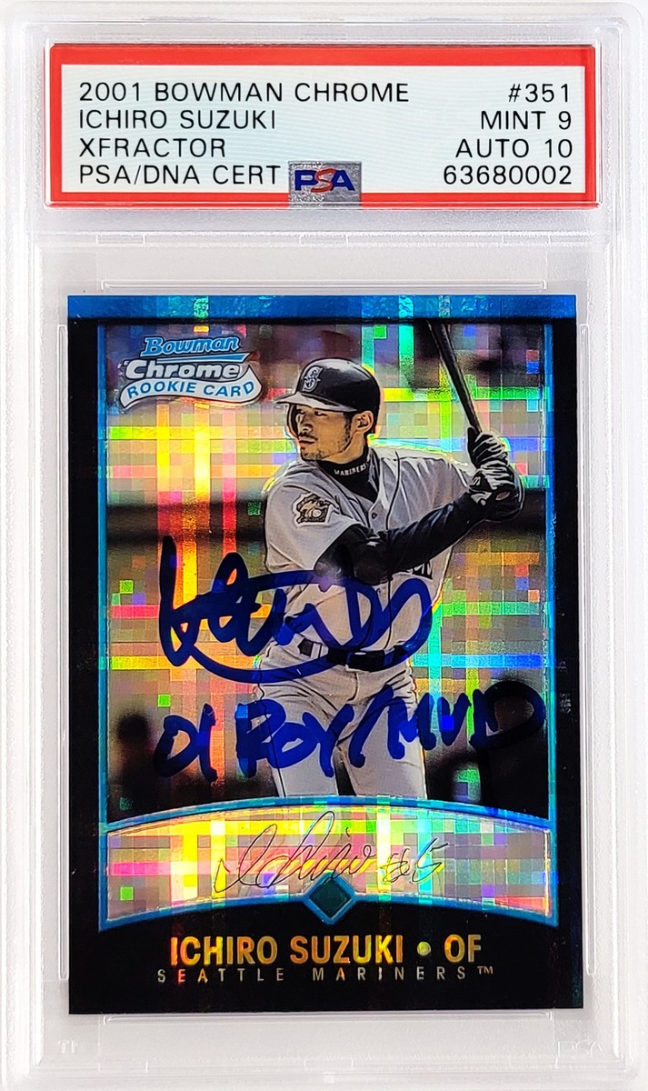Ichiro Suzuki Signed 2001 Bowman Chrome XFractor RC 351 PSA 9 Sig