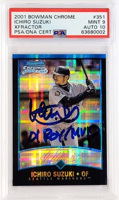 Ichiro Suzuki Signed 2001 Bowman Chrome XFractor RC 351 PSA 9 Sig