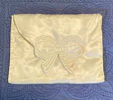 VINTAGE 40's Liquid Satin Charmeuse Quilted Lingerie Bag Fold Top Jewelry Travel