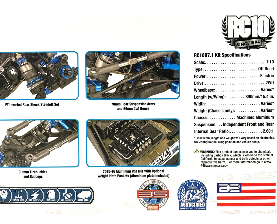 NEW 1/10 TEAM ASSOCIATED RC10B 7.1 TEAM KIT BUGGY RC KIT WORLD CHAMP 90046 - image 4 of 4