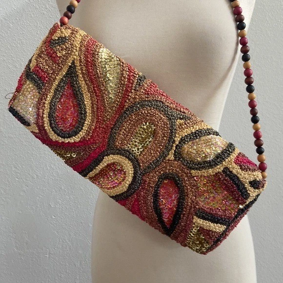 Bolso de Hombro Timmy Woods Cuentas Lentejuelas Multicolor Boho Retro Y2K Cartera Foto 4 de 4