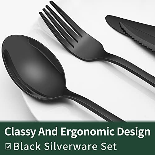 EWFEN 24pc Silverware Set with Steak Knives Stainless Steel Black Set