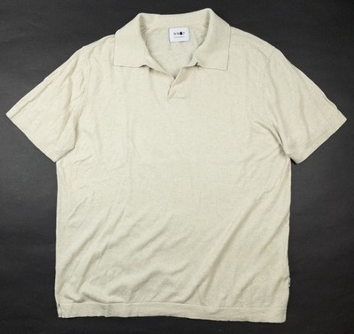 NN07 No Nationality Ryan Polo Shirt Men Large Linen Blend Beige Knit Camp Collar