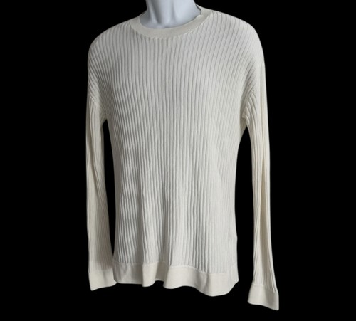 Reiss Herren Pullover Oberteil M Rippstrick Rundhals leicht Muscle Off White L/S - Bild 2 von 10