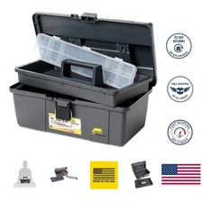 Durable 16-Inch Tool Box with Lift-Out Tray & 12 Compartments - Graphite Gray