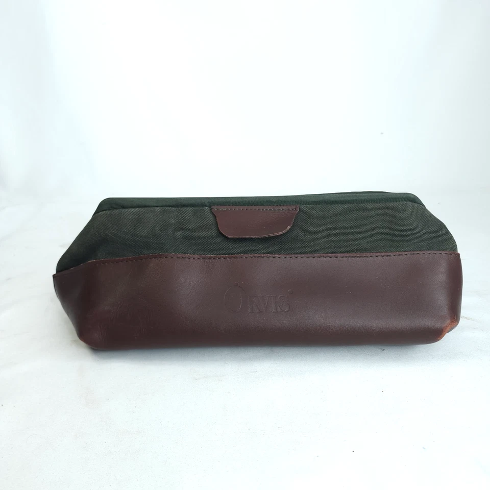 Orvis Battenkill Green Canvas Leather Hinged Dopp Kit Toiletry Bag Travel USA - Image 2 of 4