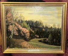 Antique Oil Painting O. K. Walker West Virginia Red Buds West Virginia Hill Farm