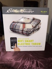 Eddie Bauer Wi-Fi Smart Electric Throw Blanket Blue Plaid 50 X 60