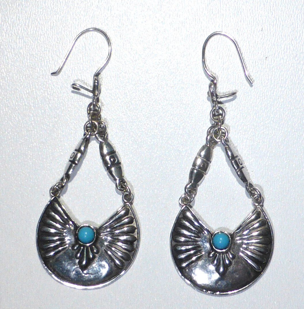 Solid Silver Turquoise Earrings Drop Dangle 'Pipi… - image 2