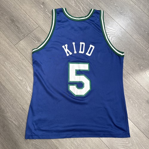 Vintage Champion Dallas Mavericks Jason Kidd 5 NBA Jersey 44 Blue white green