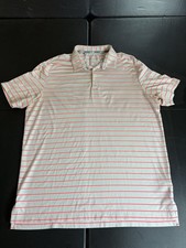 Adidas Polo Shirt Mens XL White Gray Pink Stripe Golf Performance Stretch