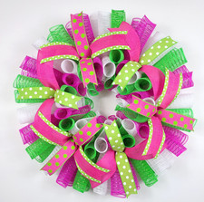 Spring Summer Front Door Wreath, Seasonal Home Decor, Pink  Green Decorations