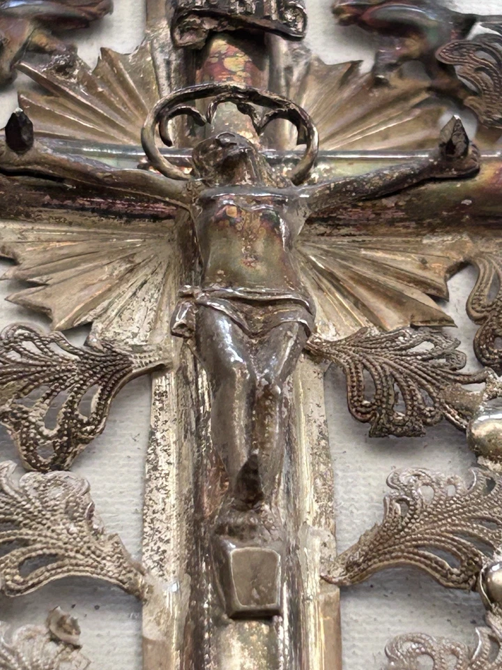 Crocifisso Antico In Argento Filigrana Epoca 800 - Immagine 3 di 4