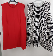 M&S Women's Red Plain/Black Print Mini Shift Dress 2xPcs Size 22Reg NWOT F2