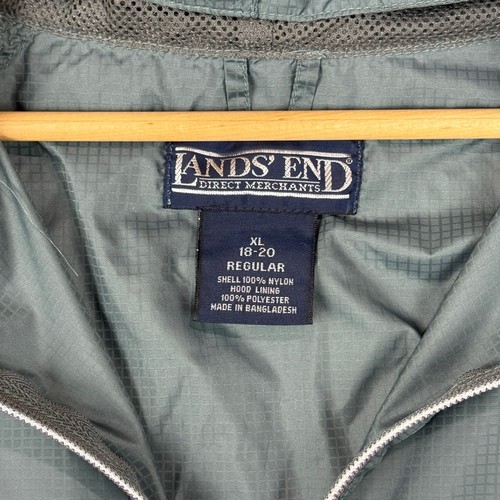 Lands End Windbreaker Jacket Anorak Hooded Track Striped Women XL Outdoor EUC - Picture 2 of 8