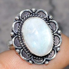 925 Silver Plated Rainbow Moonstone Jewellery Ring Handmade Size Us 8 GW