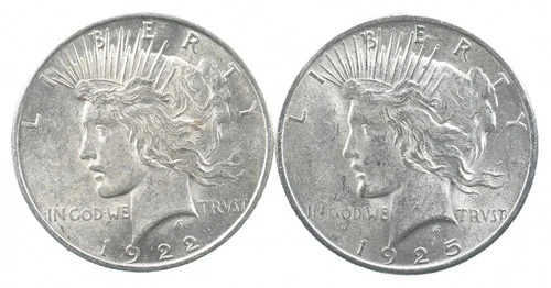 1922 & 1925 Peace Silver Dollar $1 Bullion Collection Lot *168