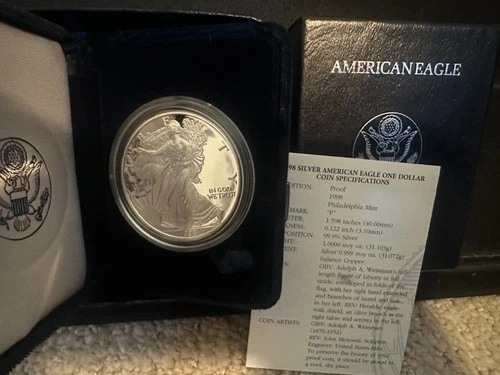 PROOF 1998-P Silver Eagle in MINT Box w/COA FREE SHIP