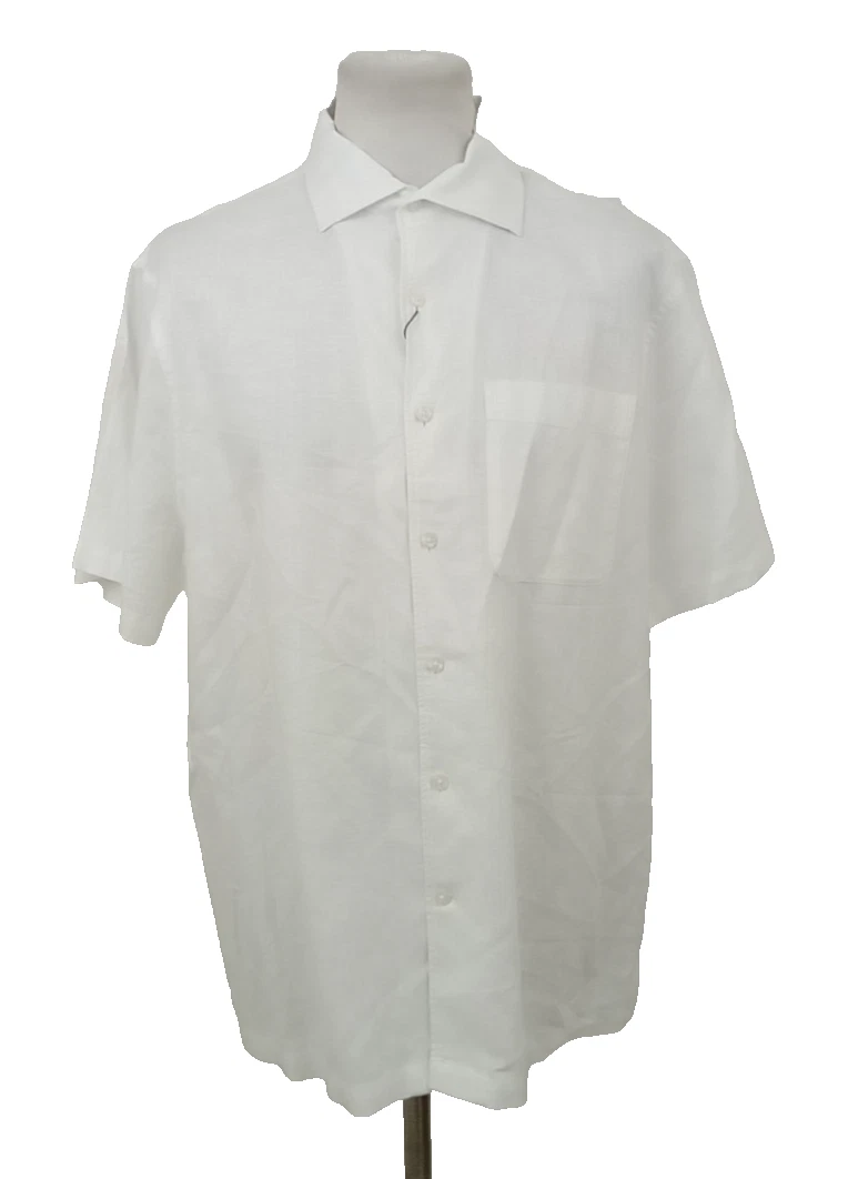 Jaeger Men's Shirt Size XL White Regular Fit Luxury Linen Cotton Collared New