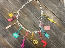 Vintage 1980s White  Link Necklace with 10 Plastic Clip On Bell Charms #9