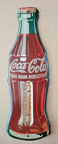 Vintage Coca-Cola Thermometer Wall Metal Sign - Works, 17"x5 1/4"  unknown yr