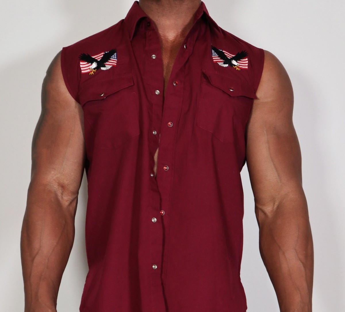 MEN'S ROUND'EM WESTERN GEAR PEARL SNAP SLEEVELESS SHIRT SMALL