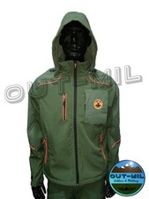 Giacca da Caccia Softshell impermeabile antivento antispina Verde bordo Arancio