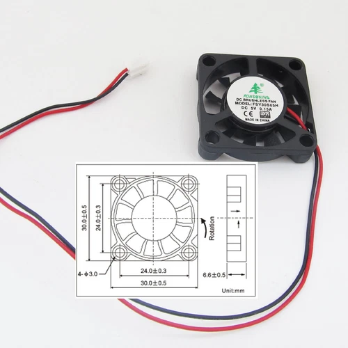 100pcs Brushless DC Cooling Fan 30x30x6mm 30mm 11 blades 5V 0.15A 2pin Connector