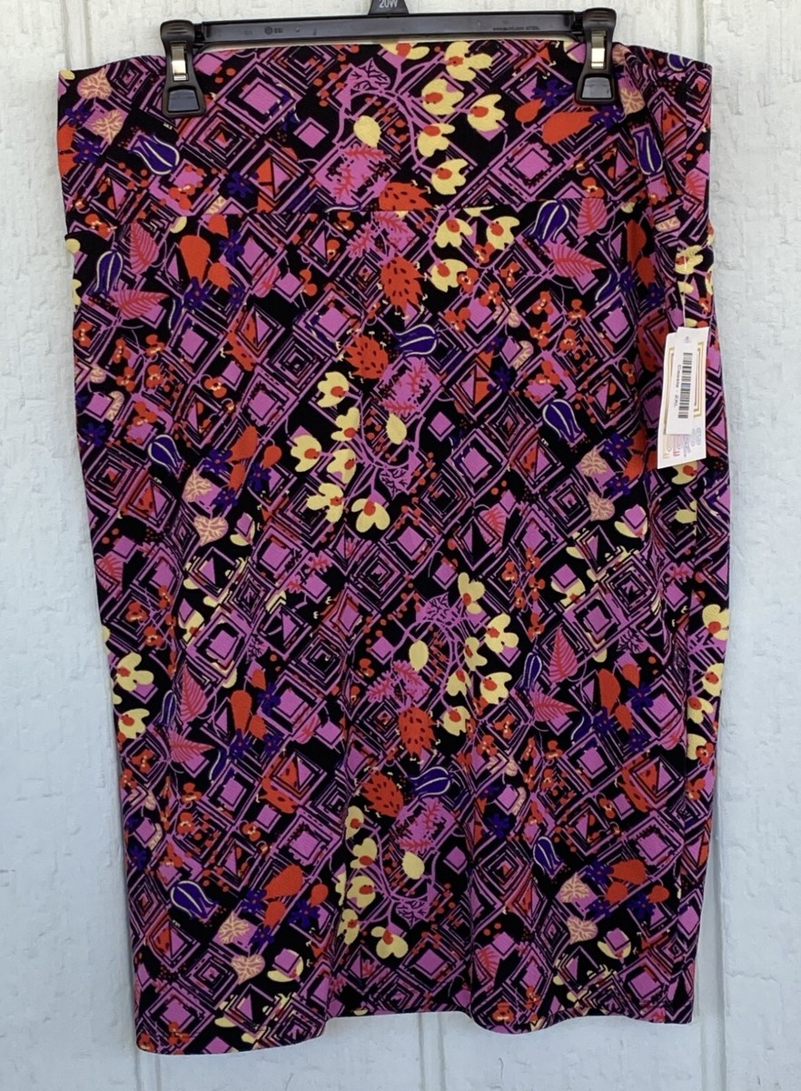 Jupe Crayon LuLaRoe Cassie Taille 2XL - Imprimé Floral Violet Et Blanc