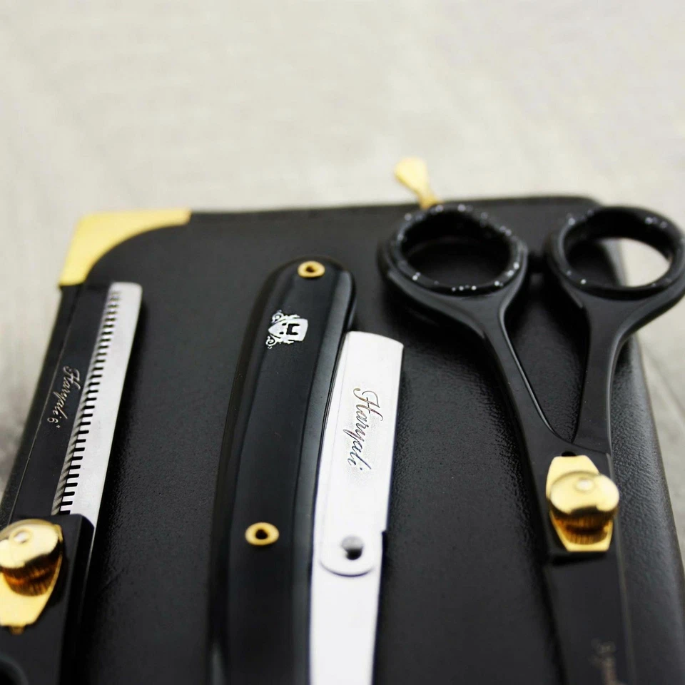Barber Salon Hairdressing Shaving Kit With Scissors, Straight Razor, Free Case - Image 2 of 4