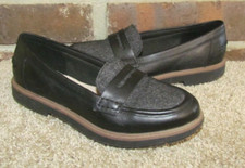Clarks Collection Womens Size 6 Penny Loafers Shoes Leather Black Gray