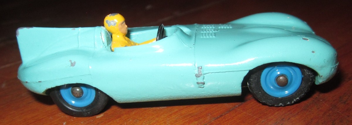 Dinky Toys # 238 Jaguar D Type Race Car w/ Yellow Driver & Blue