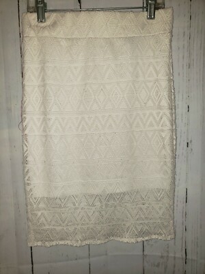 Forever Twentyone Stretch Cream, Fishnet Fitted Skirt Knee Length