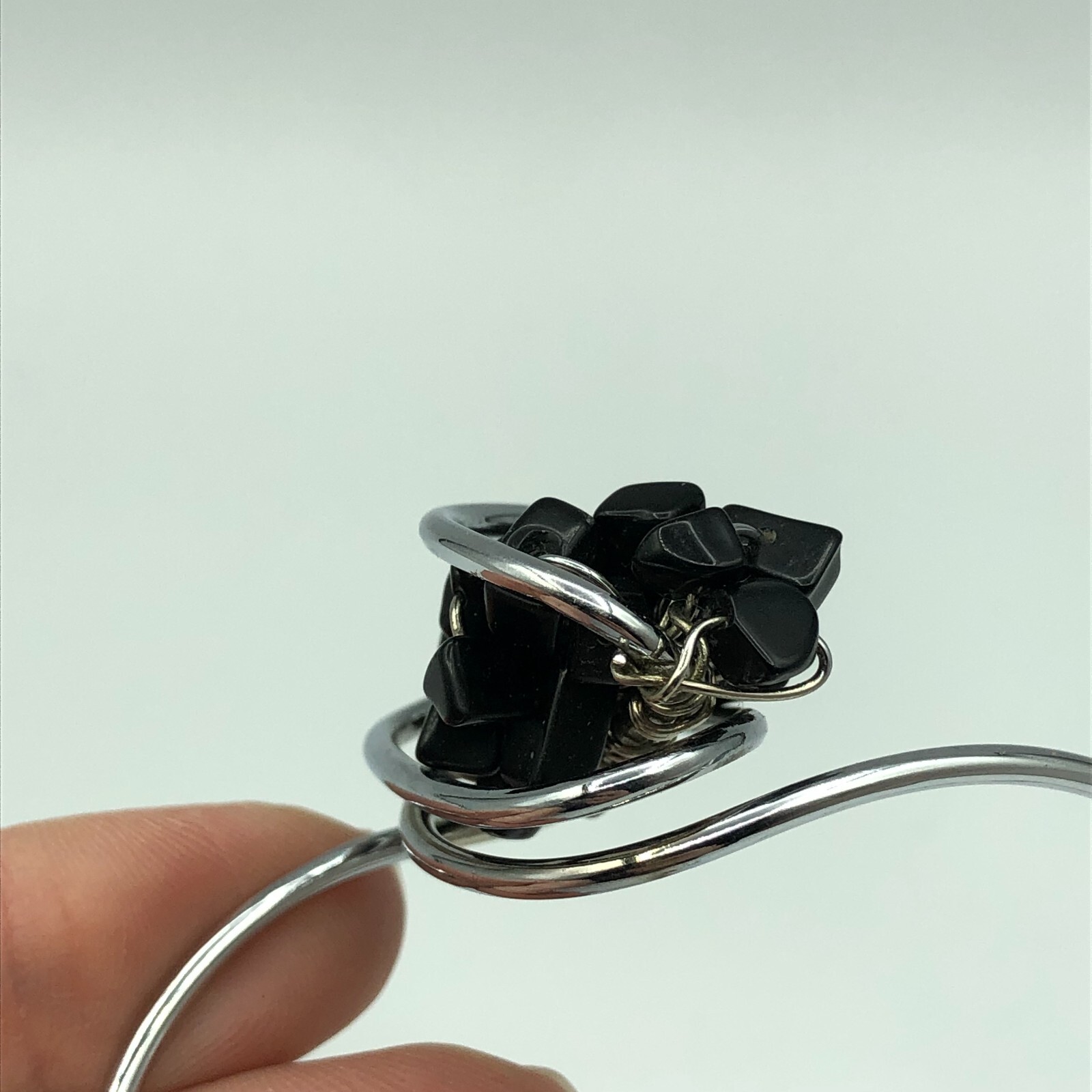 Statement Bangle Silver Tone & Black Stone Y2K Ch… - image 10