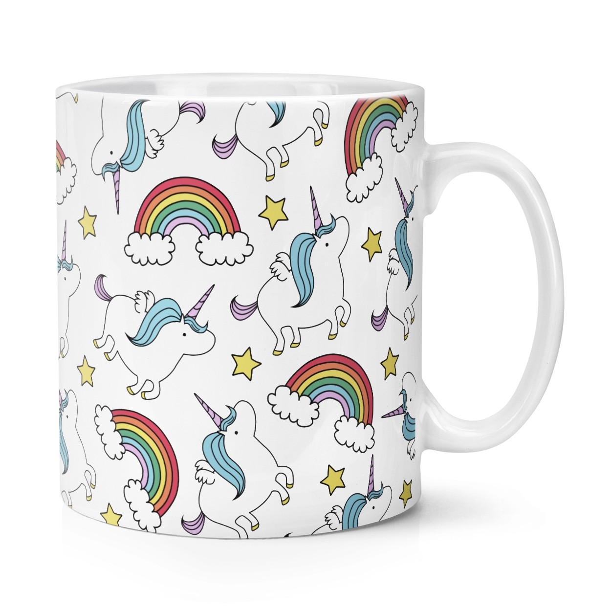 Unicorns And Rainbows Pattern 10oz Mug Cup - Magical Rainbows