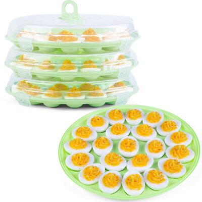 	HANSGO 3PCS Deviled Egg Platter & Carrier 66 Egg Slots with Lid	